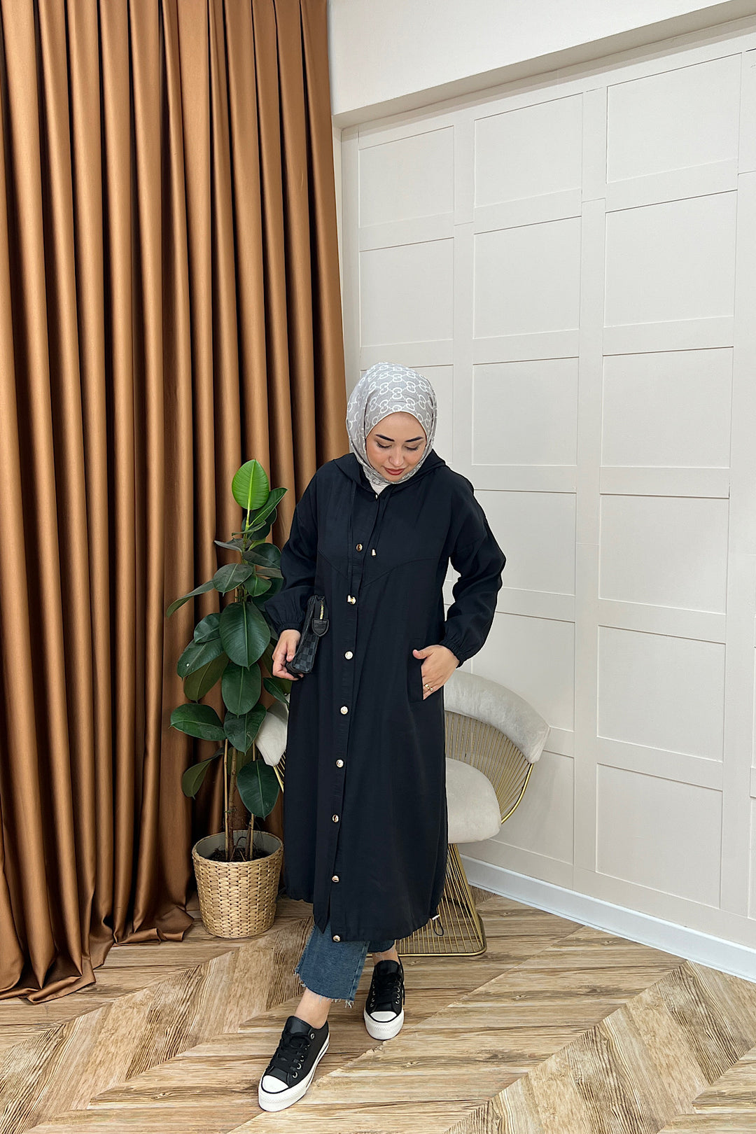 004-Liana Düğmeli Kap Siyah 004-SIYAH
