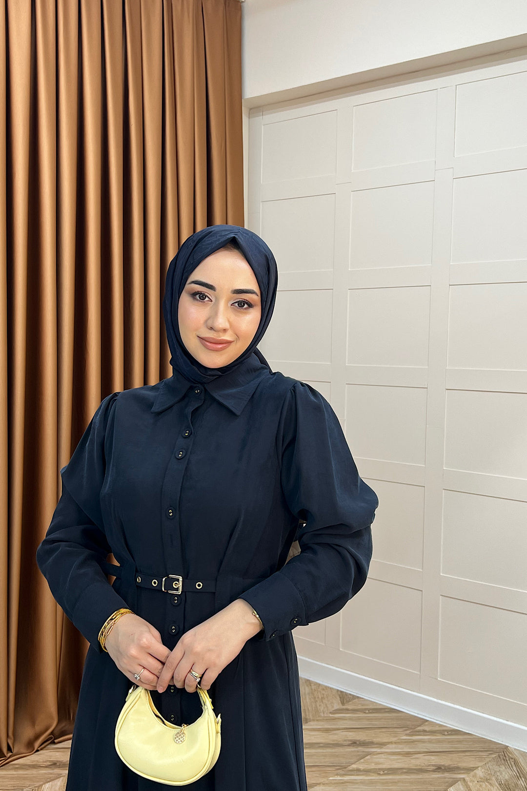 Nisa Boydan Düğmeli Elbise Lacivert 3000-LACIVERT