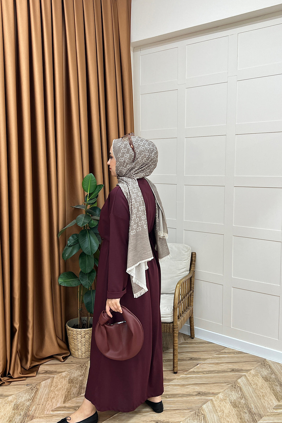 Aura Kuşaklı Elbise Bordo 3138-BORDO
