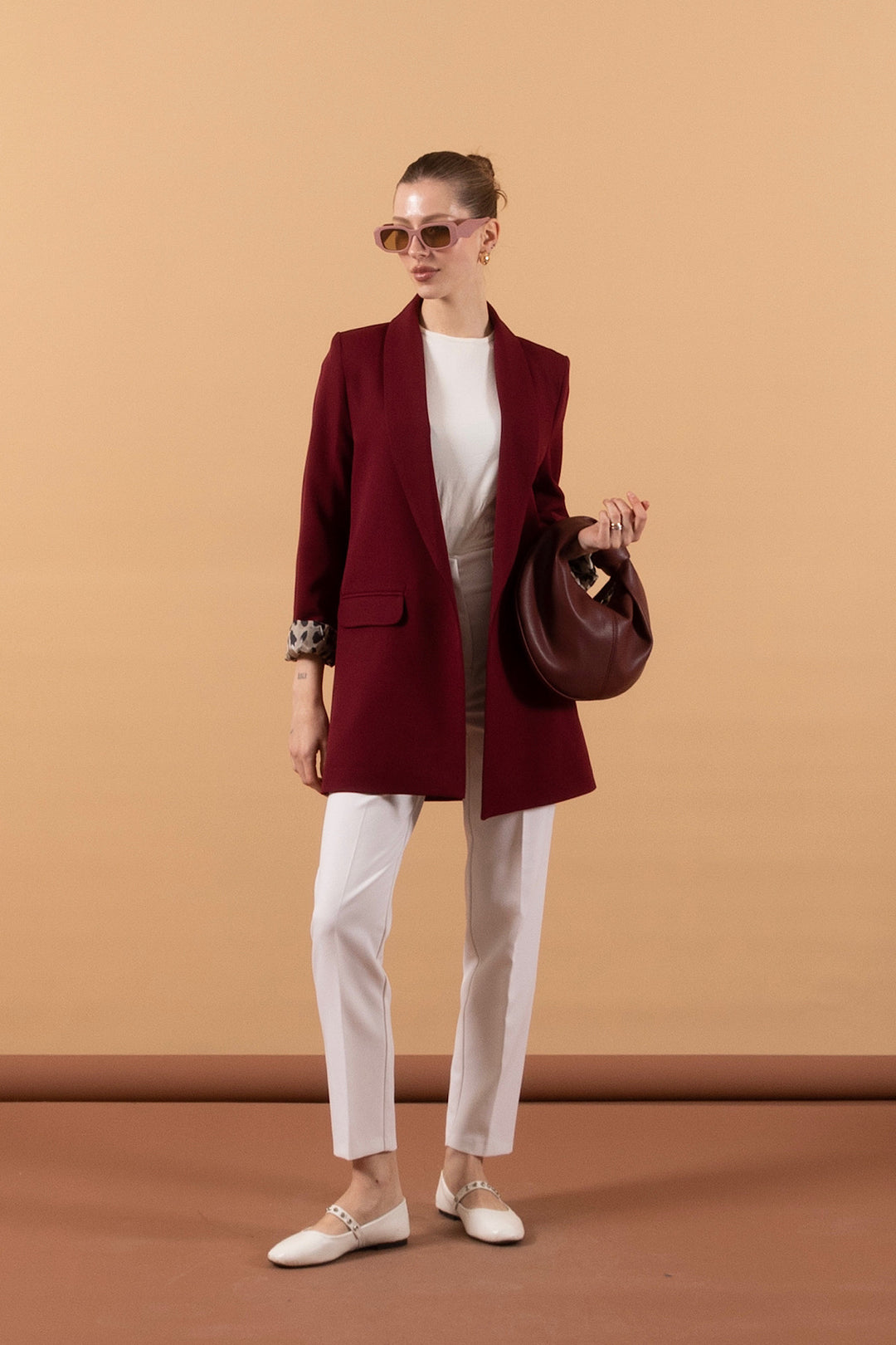 Şal Yaka Blazer Ceket Bordo 2030-BORDO