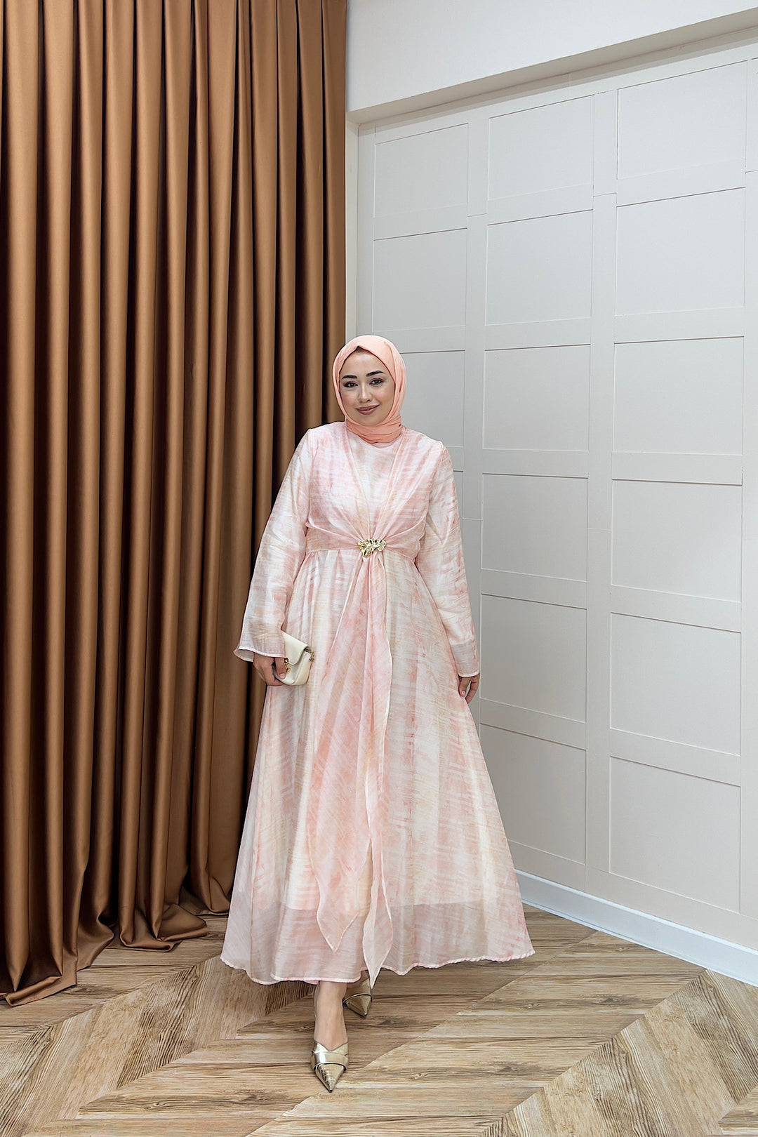 Liana Broş Detay Elbise Pembe 3104-PEMBE