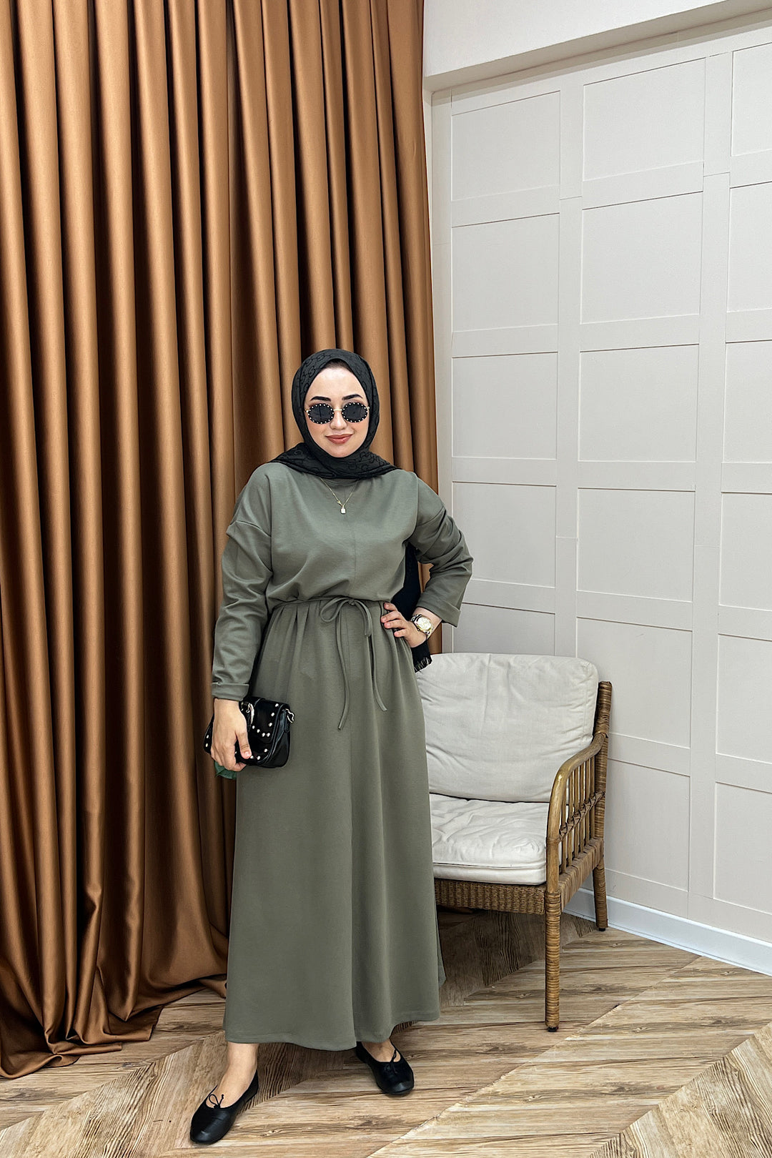 Aura Kuşaklı Elbise Yeşil 3138-YESIL