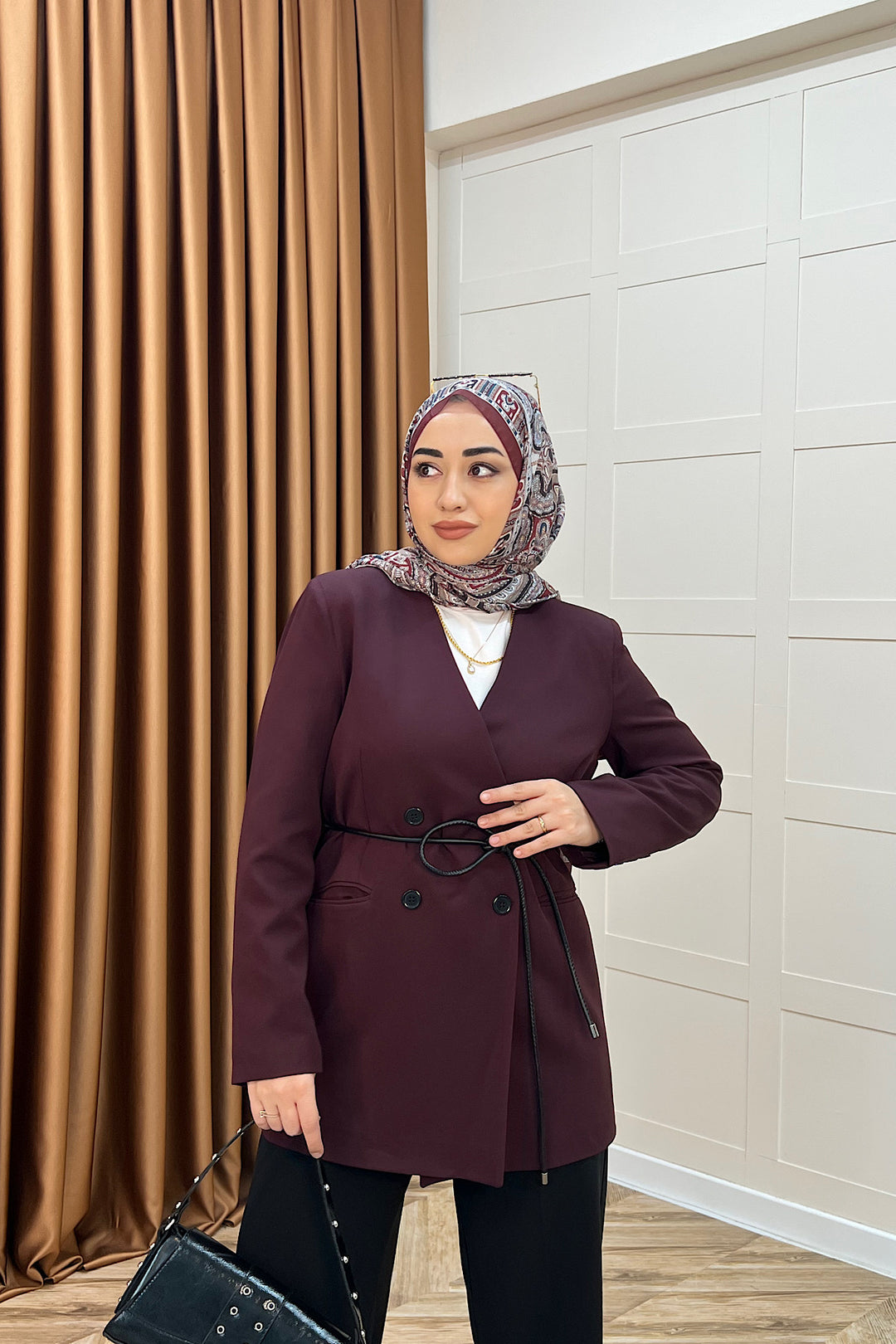 Kruvaze Yaka Dört Düğme Ceket Mürdüm 2087-MURDUM