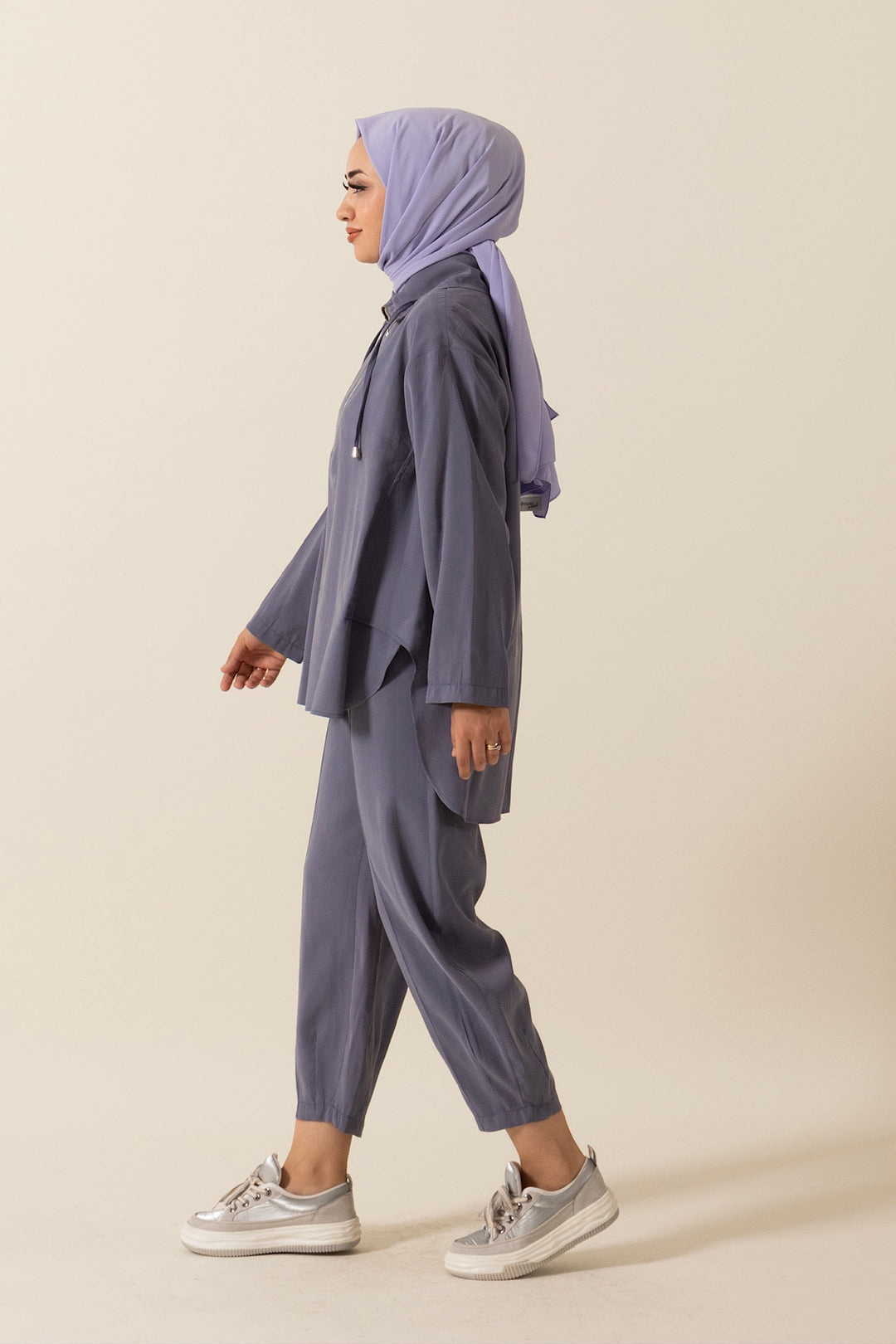 Yarım Fermuar Detay Ikılı Takım Mor 8370-MOR