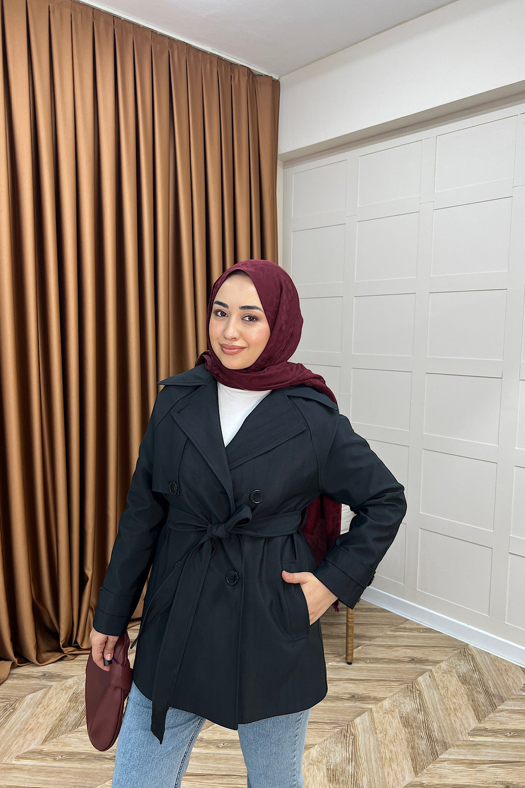 Elya Kuşaklı Trençkot Siyah 1006-SIYAH