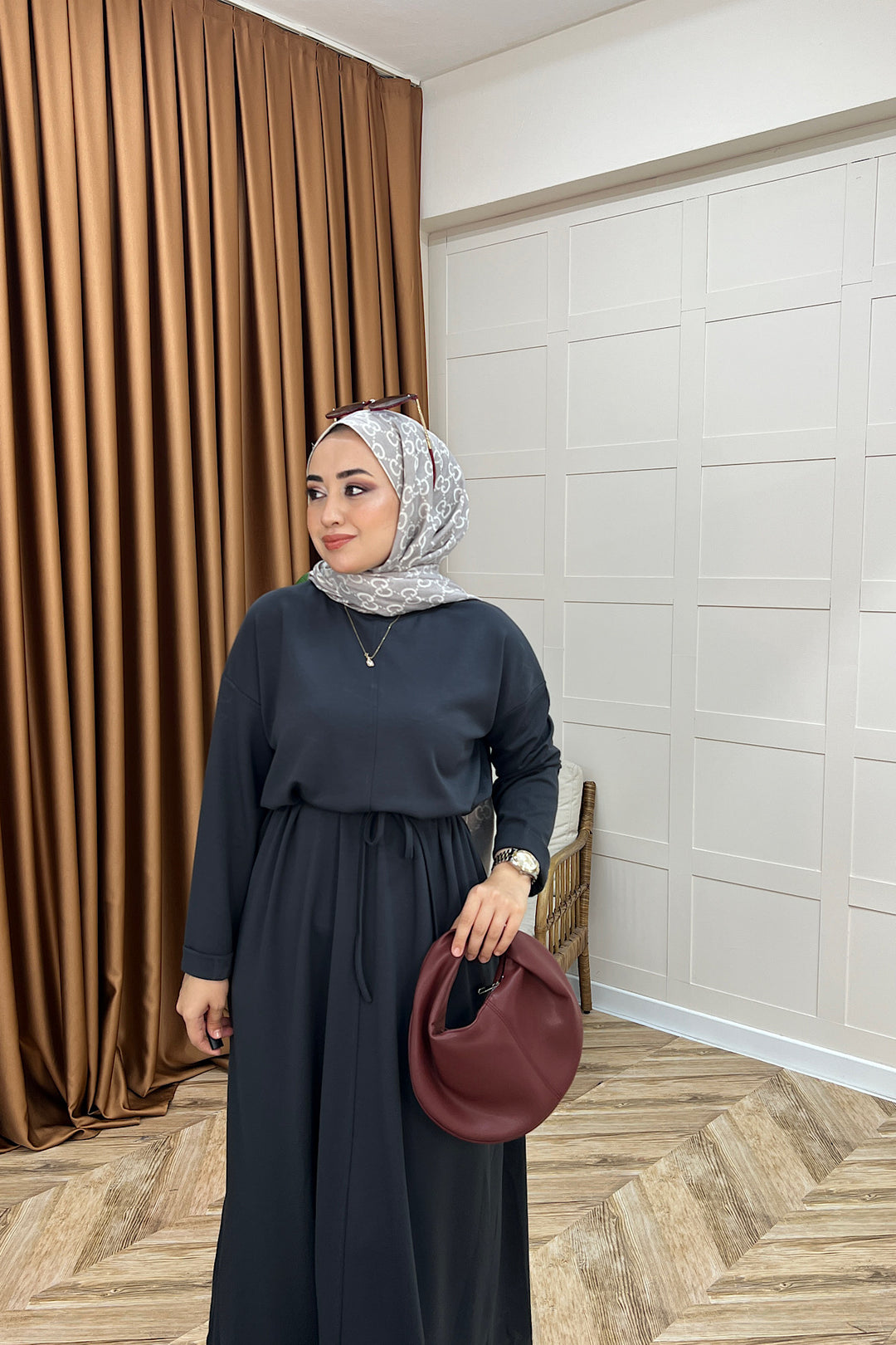 Aura Kuşaklı Elbise Antrasit 3138-ANTRASIT