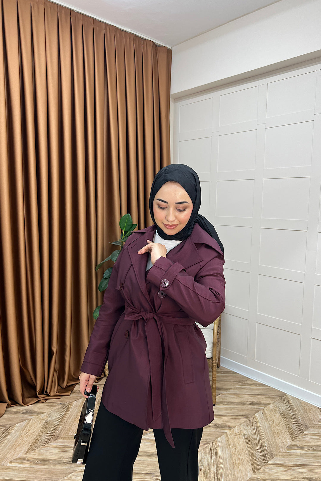 Elya Kuşaklı Trençkot Mürdüm 1006-MURDUM