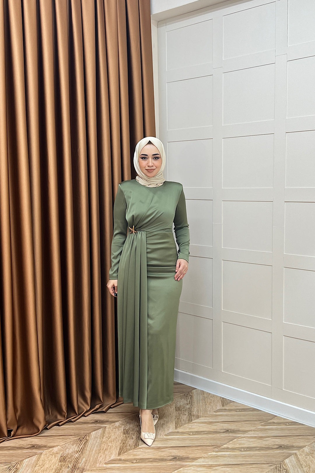 Hazel Saten Abiye Yeşil 3084-YESIL