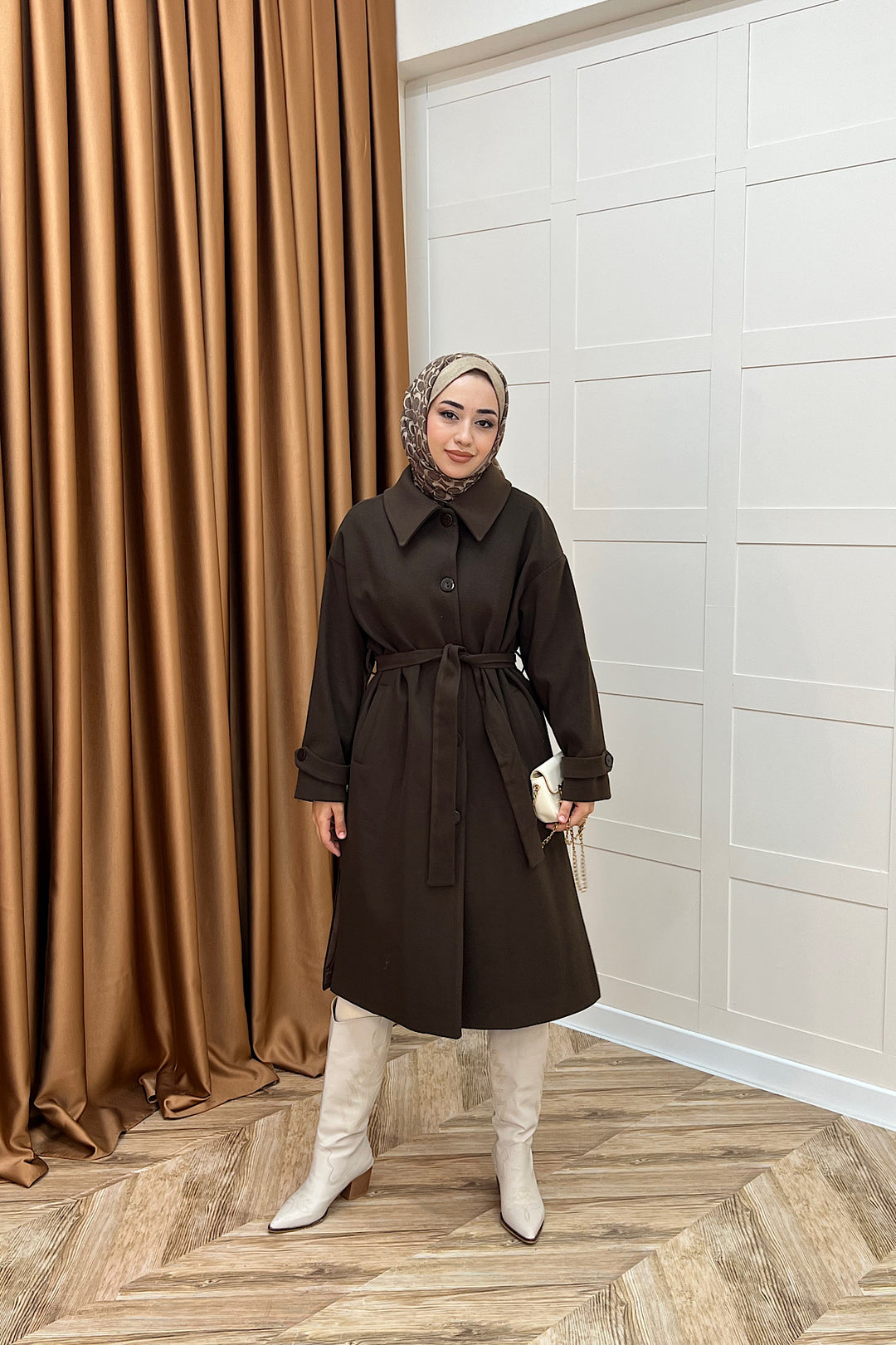 Parla Premium Kumaş Kaban Kahverengi 5516-KAHVERENGI