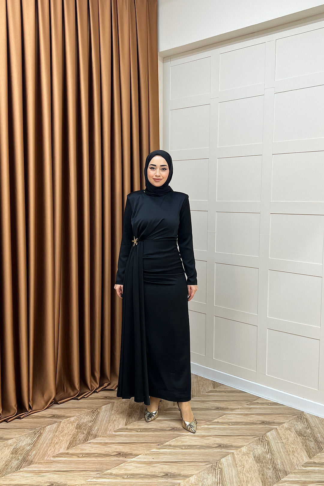 Hazel Saten Abiye Siyah 3084-SIYAH