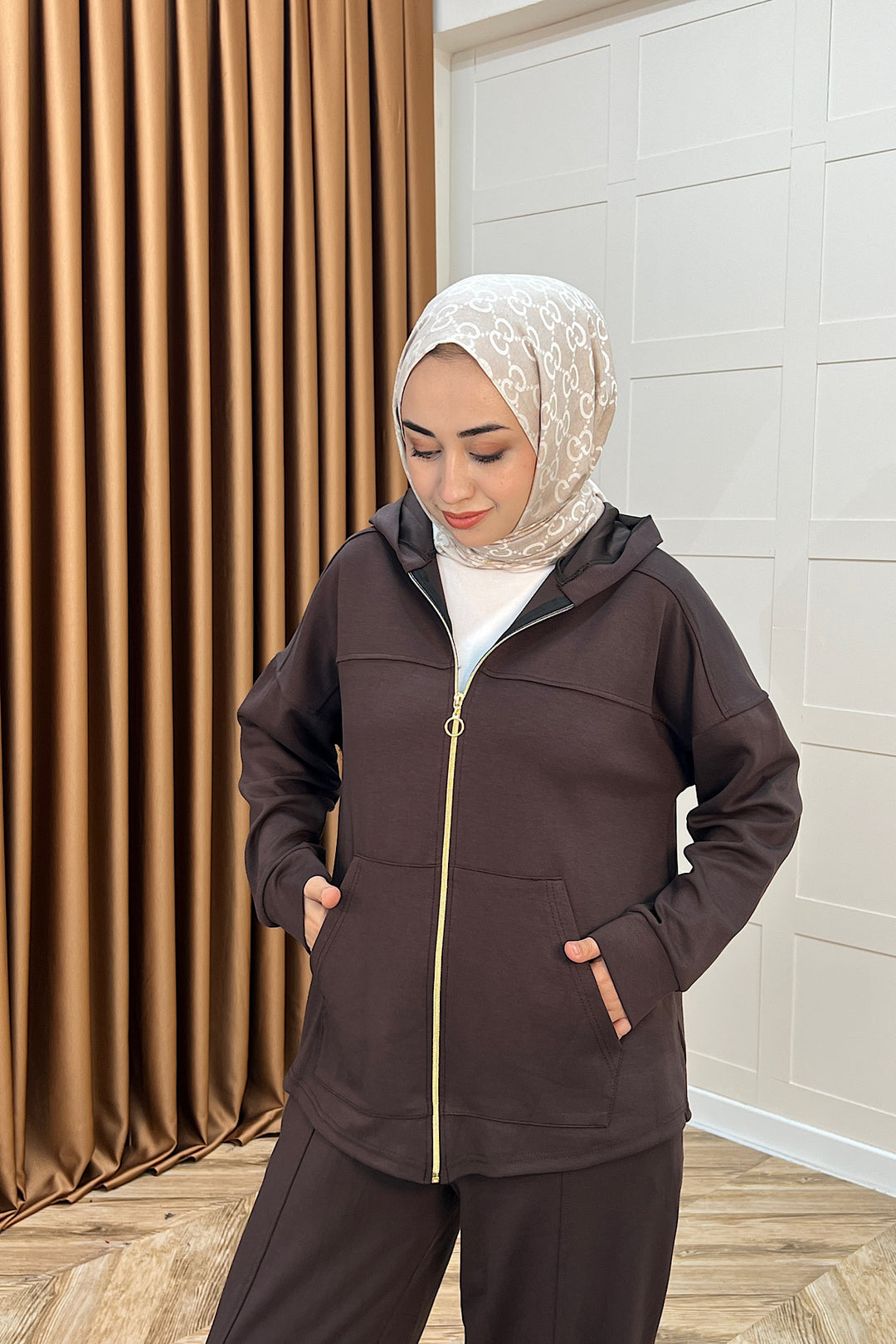 Efsa Kapüşonlu Takım Kahverengi 70149-KAHVERENGI