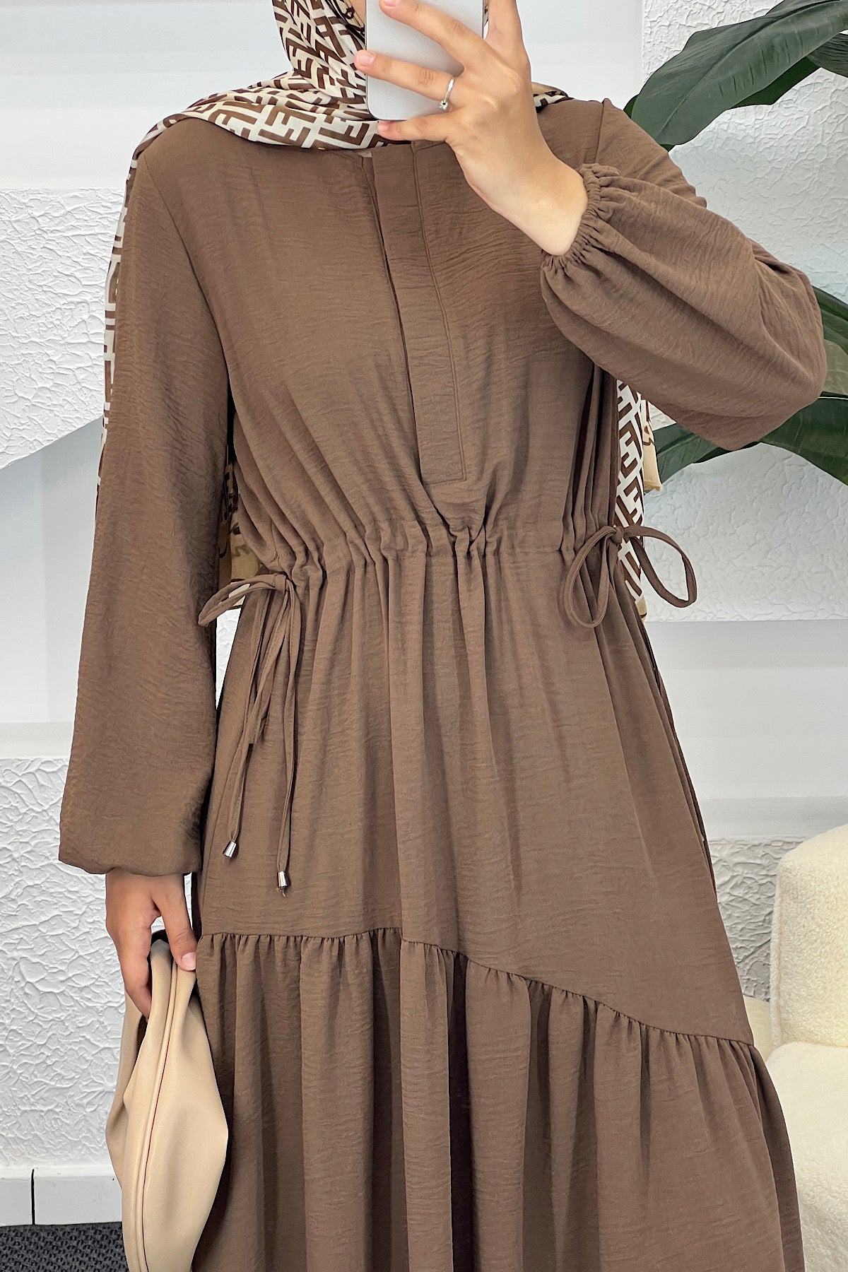 Beli Lastikli Linda Elbise Kahverengi 3852-KAHVERENGI