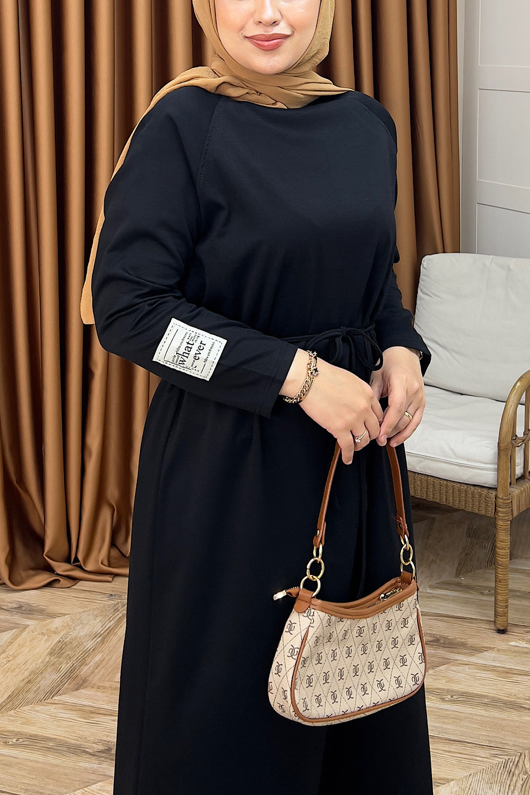 Romia Kuşaklı Elbise Siyah 005-SIYAH