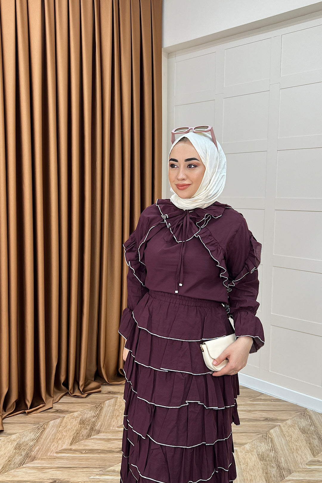 Yağmur Volanlı Etek Takım Bordo 3237-BORDO