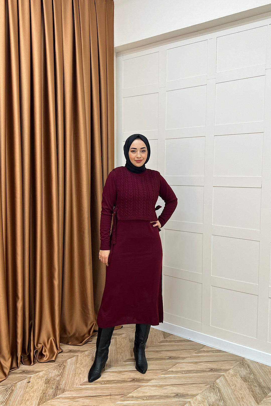 Barles İkili Triko Elbise Bordo 25220-BORDO