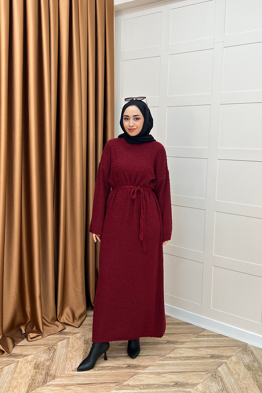 Yumoş Sim Karışımlı Salaş Triko Elbise Bordo 252500-BORDO