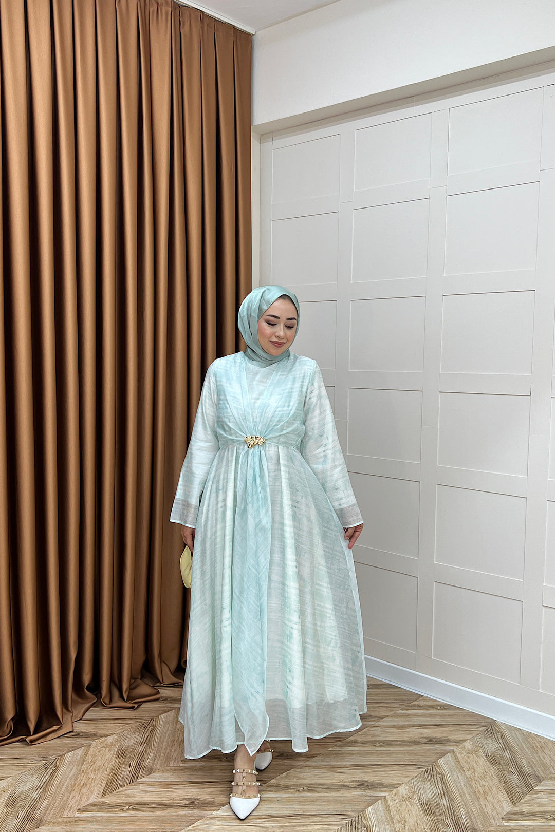 Liana Broş Detay Elbise Mavi 3104-MAVI