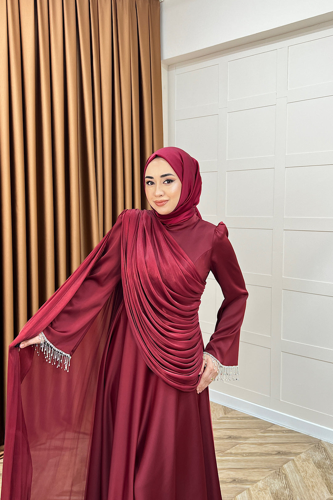 Lunessa Pelerin Detay Abiye Bordo 3100-BORDO