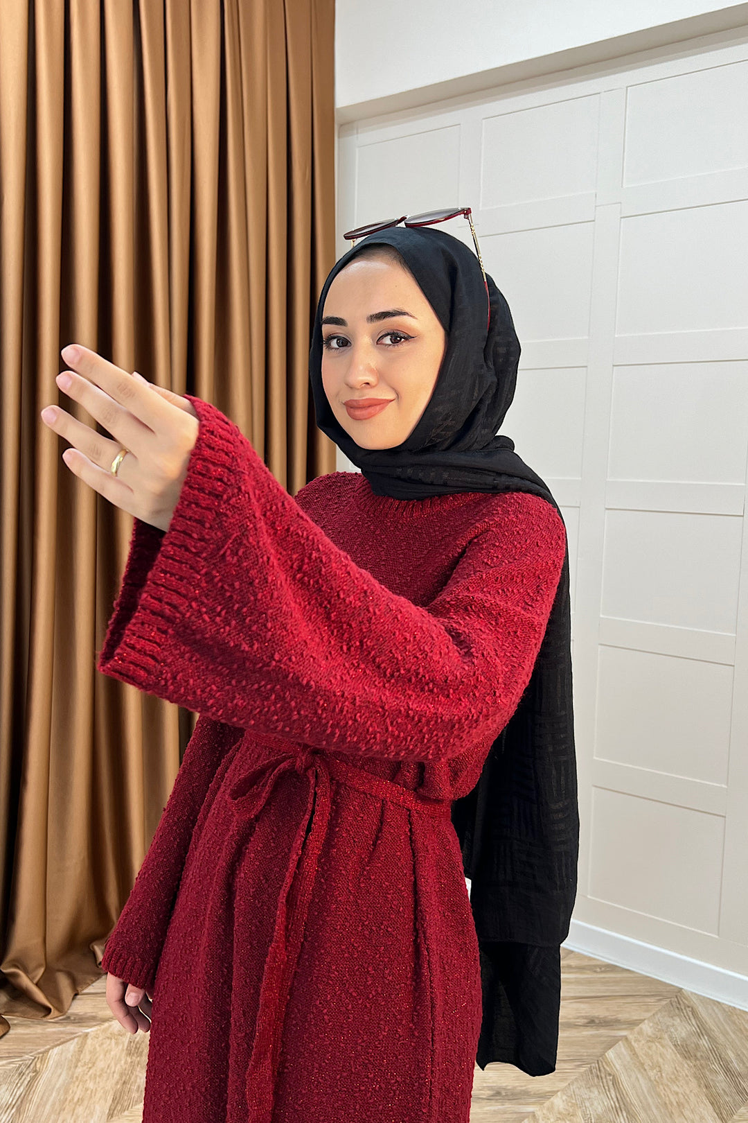 Yumoş Sim Karışımlı Salaş Triko Elbise Bordo 252500-BORDO