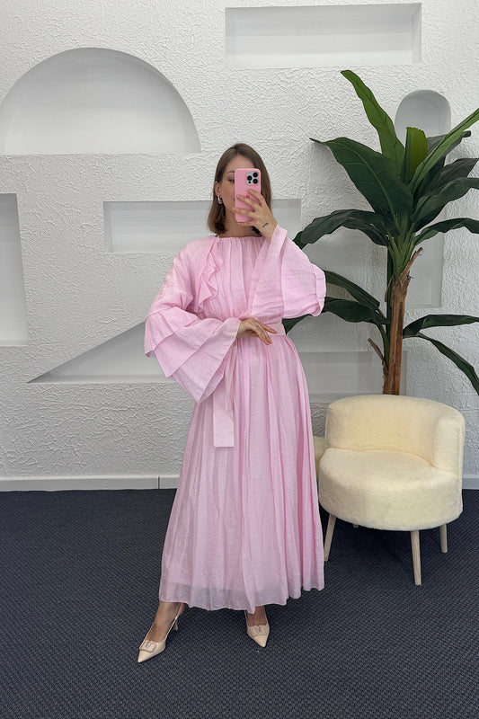 Lio Fırfır Detay Elbise Pembe 3370-PEMBE