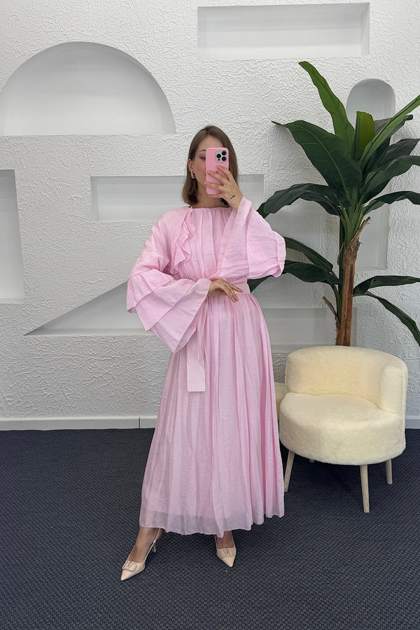Lio Fırfır Detay Elbise Pembe 3370-PEMBE