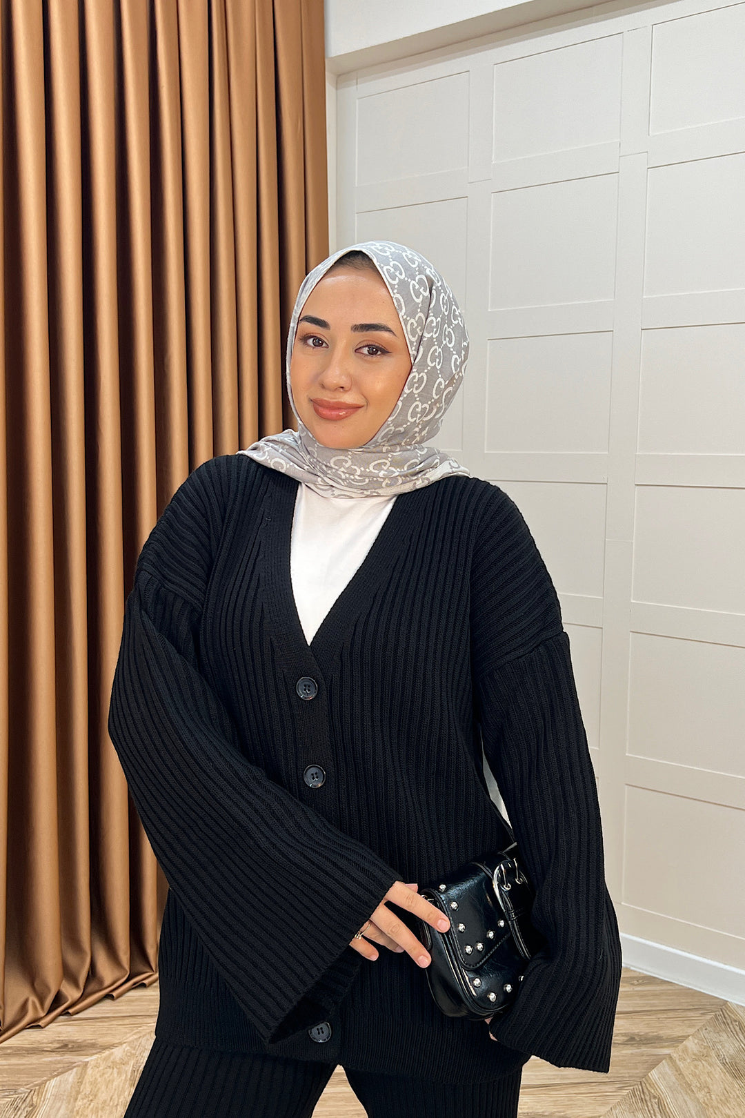 Galata Fitilli Triko Hırka Takım Siyah 25630-SIYAH