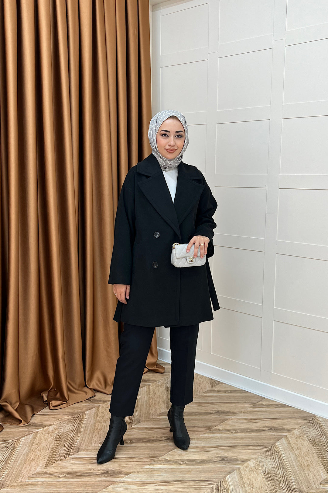 Nuve Premium Kuşaklı Kaban Siyah 5514-SIYAH