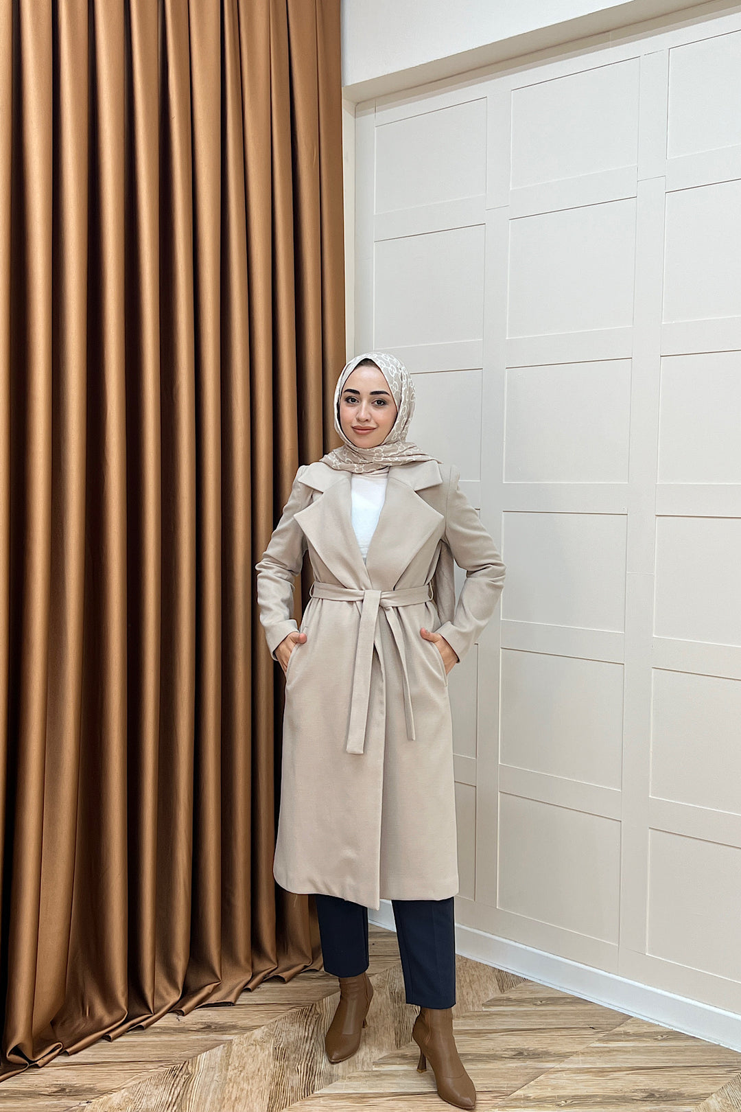 Premium Kuşaklı Kaşe Kaban Taş 5510-TAS