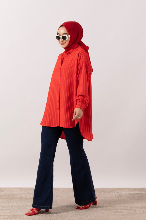Çizgi Detay Tunik Mercan 01573-MERCAN
