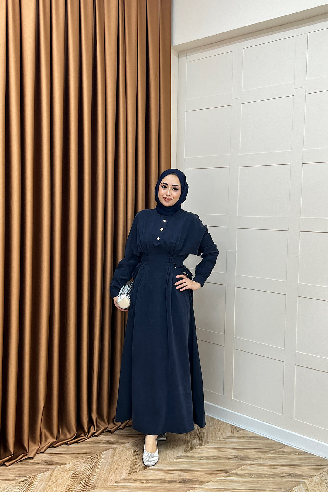 Maya Bel Detay Elbise Lacivert 3034-LACIVERT