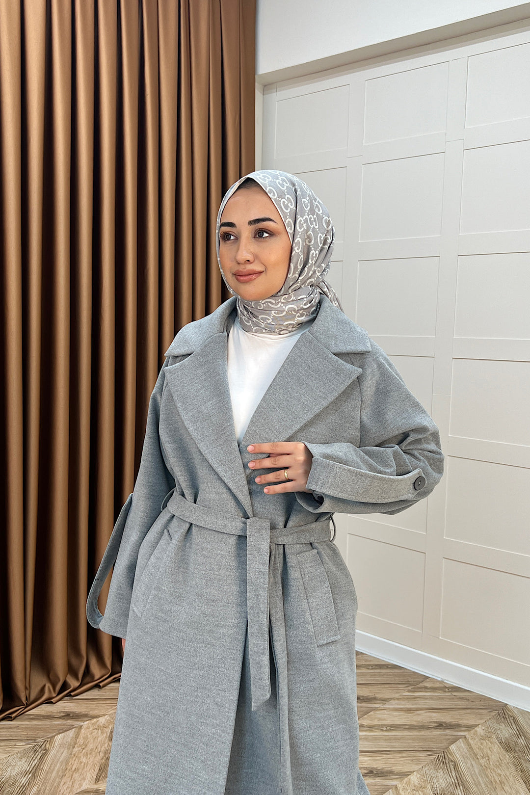 Kol Detay Kaşe Kaban Gri 5522-GRI