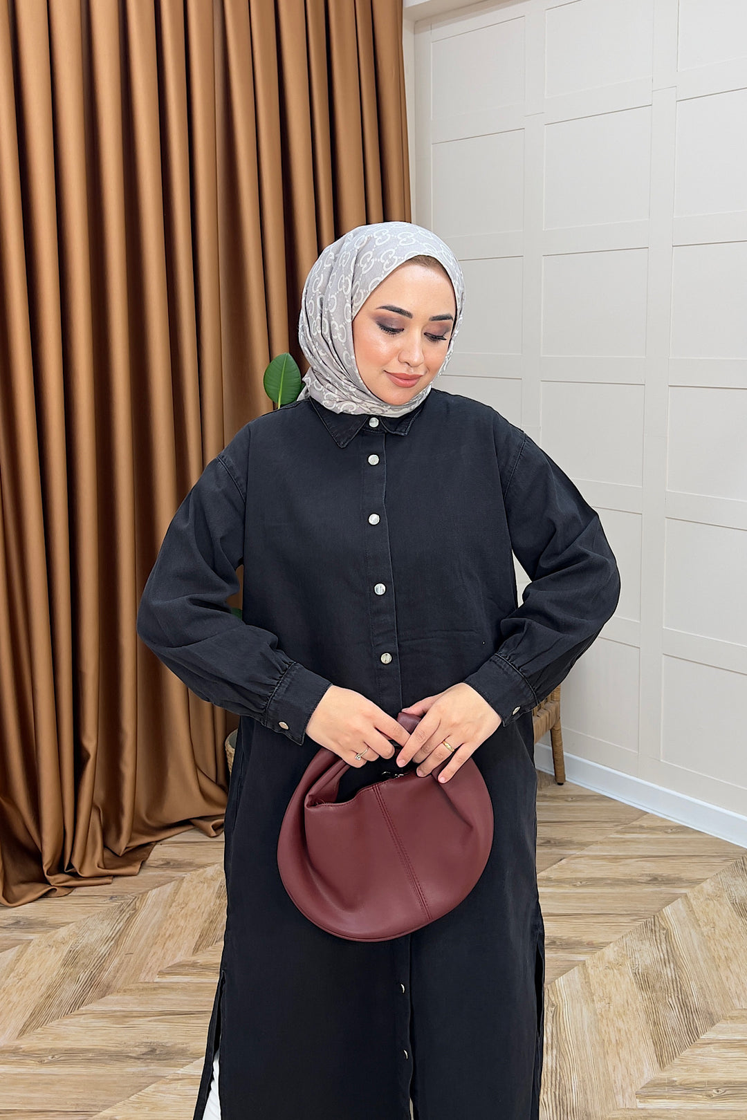 Eleni Uzun Kot Tunik Siyah 9058-SIYAH