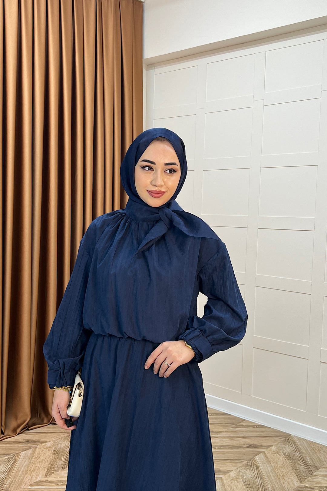 Luna Yaka Fularlı Etek Takım Lacivert 3183-LACIVERT