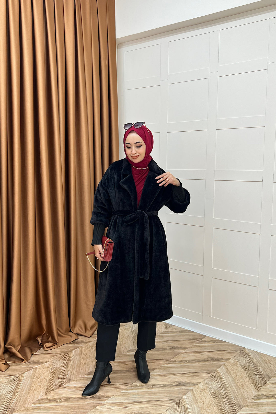 Angora Premium Kumaş Kaban Siyah 5519-SIYAH