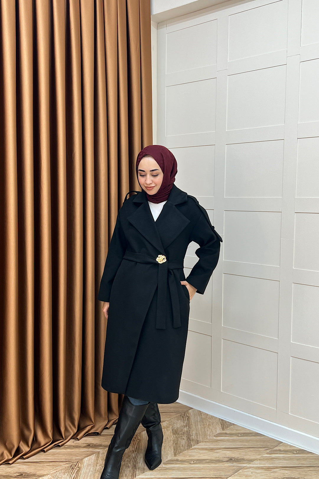 Parya Omuz Detay Kaşe Kaban Siyah 5531-SIYAH