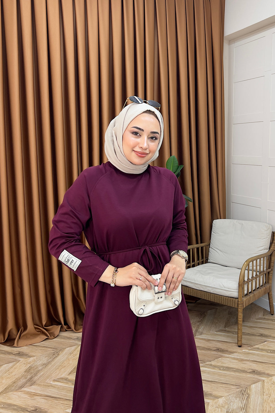 Romia Kuşaklı Elbise Bordo 005-BORDO