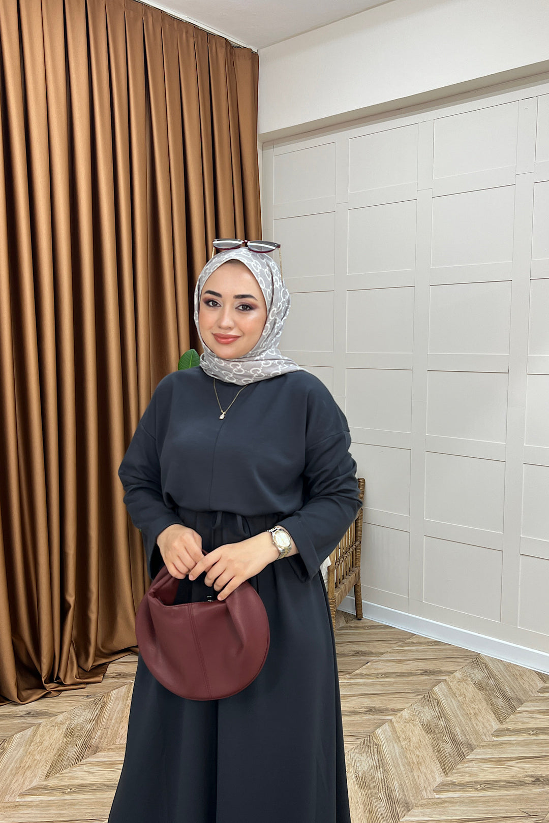 Aura Kuşaklı Elbise Antrasit 3138-ANTRASIT