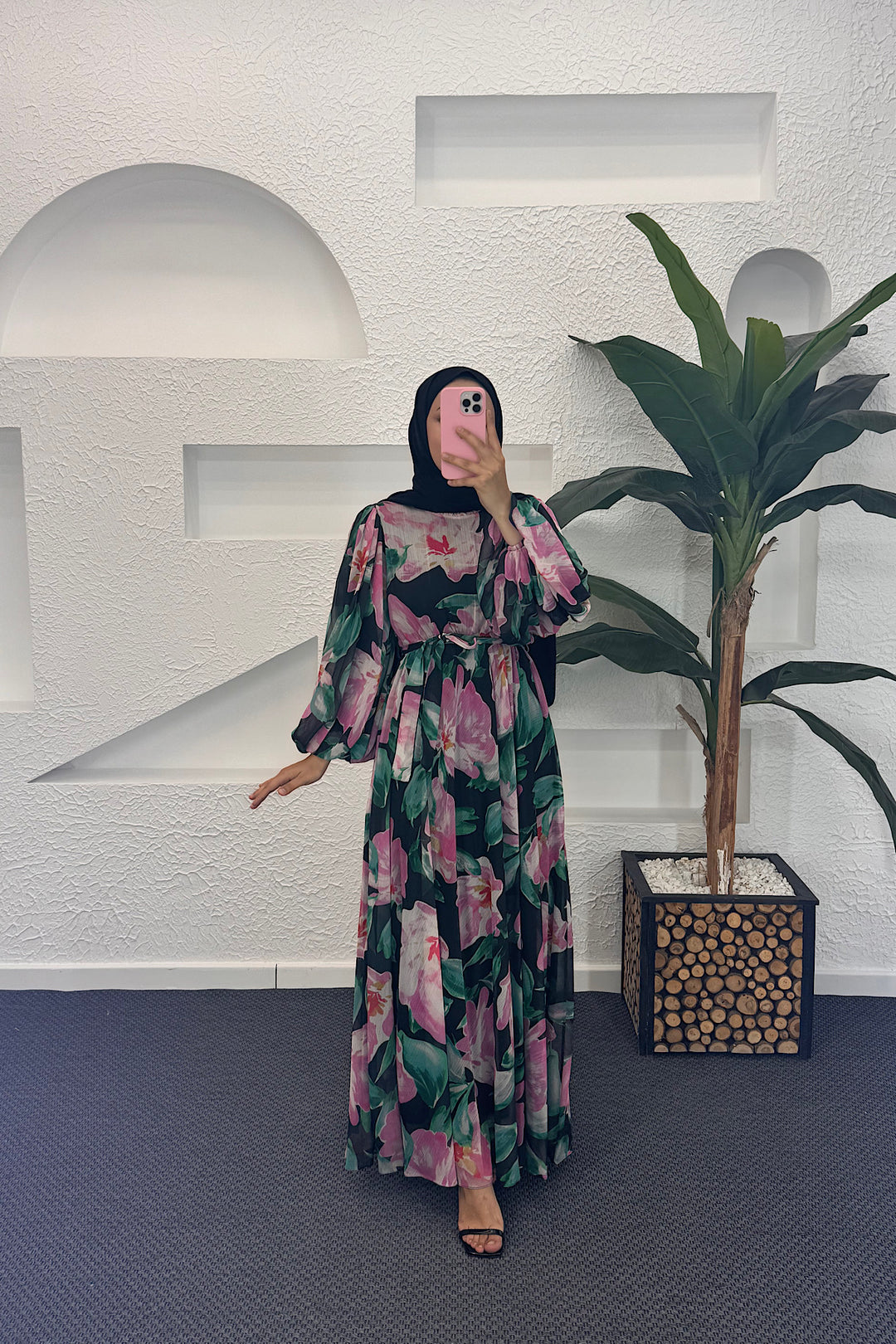 Mindy Hayal Desen Elbise Siyah 3055-SIYAH