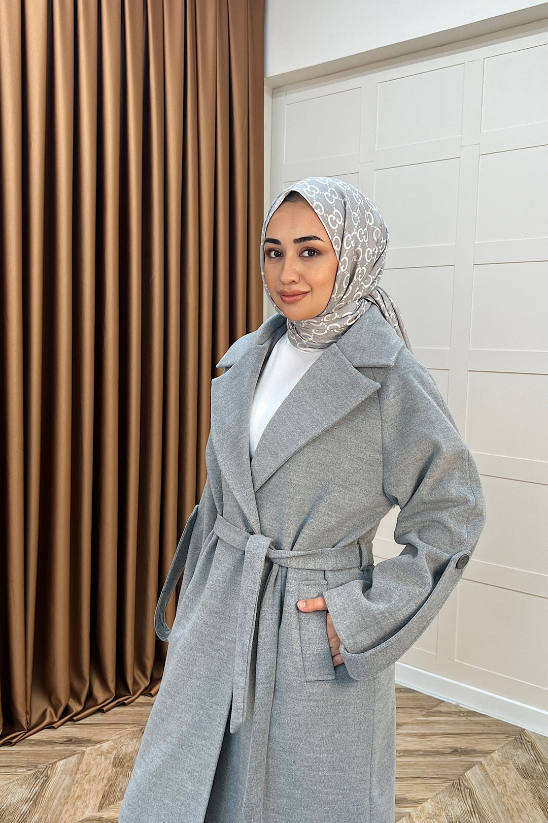 Kol Detay Kaşe Kaban Gri 5522-GRI