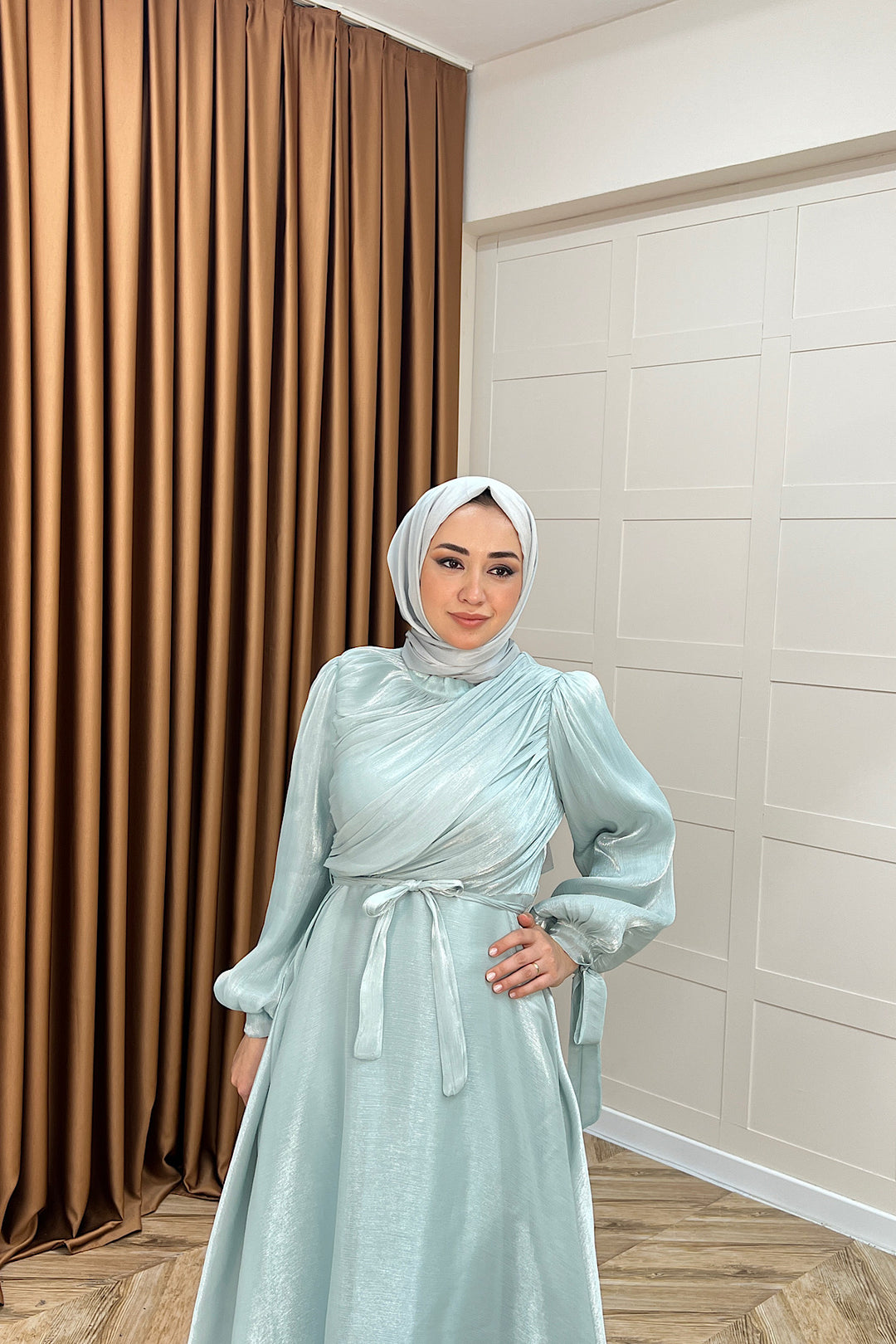 Göğüs Drapeli Abiye Mint 3023-MINT