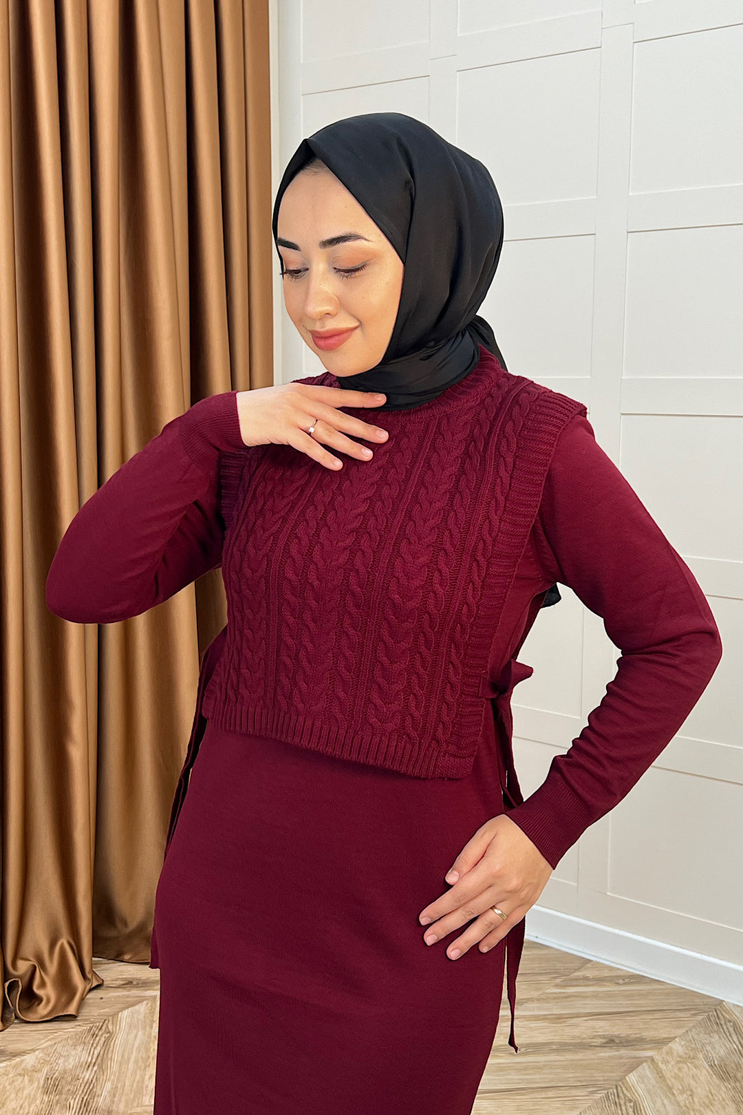 Barles İkili Triko Elbise Bordo 25220-BORDO