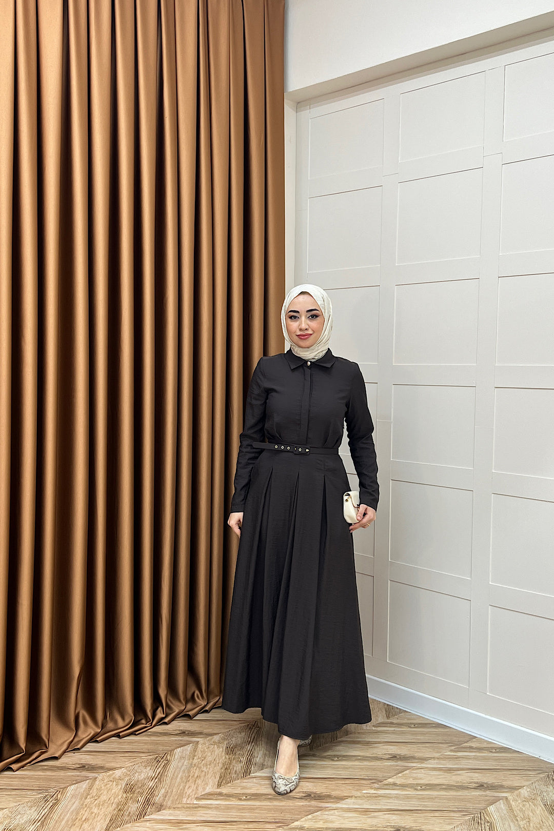 Lunia Kemerli Elbise Kahverengi 5010-KAHVERENGI