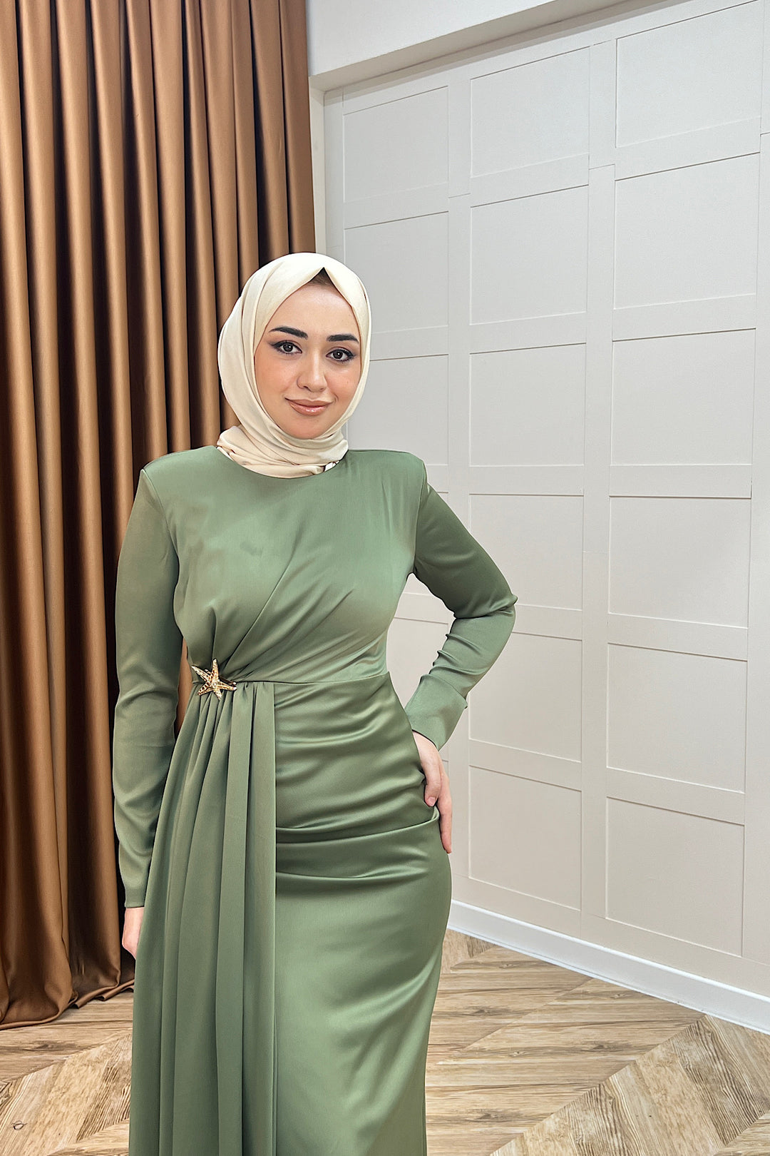 Hazel Saten Abiye Yeşil 3084-YESIL