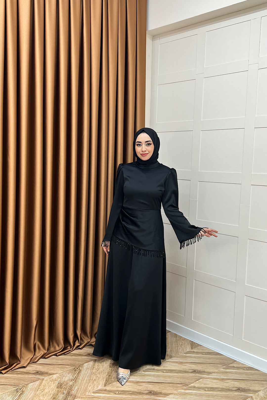 Ayla Saten Abiye Siyah 3093-SIYAH