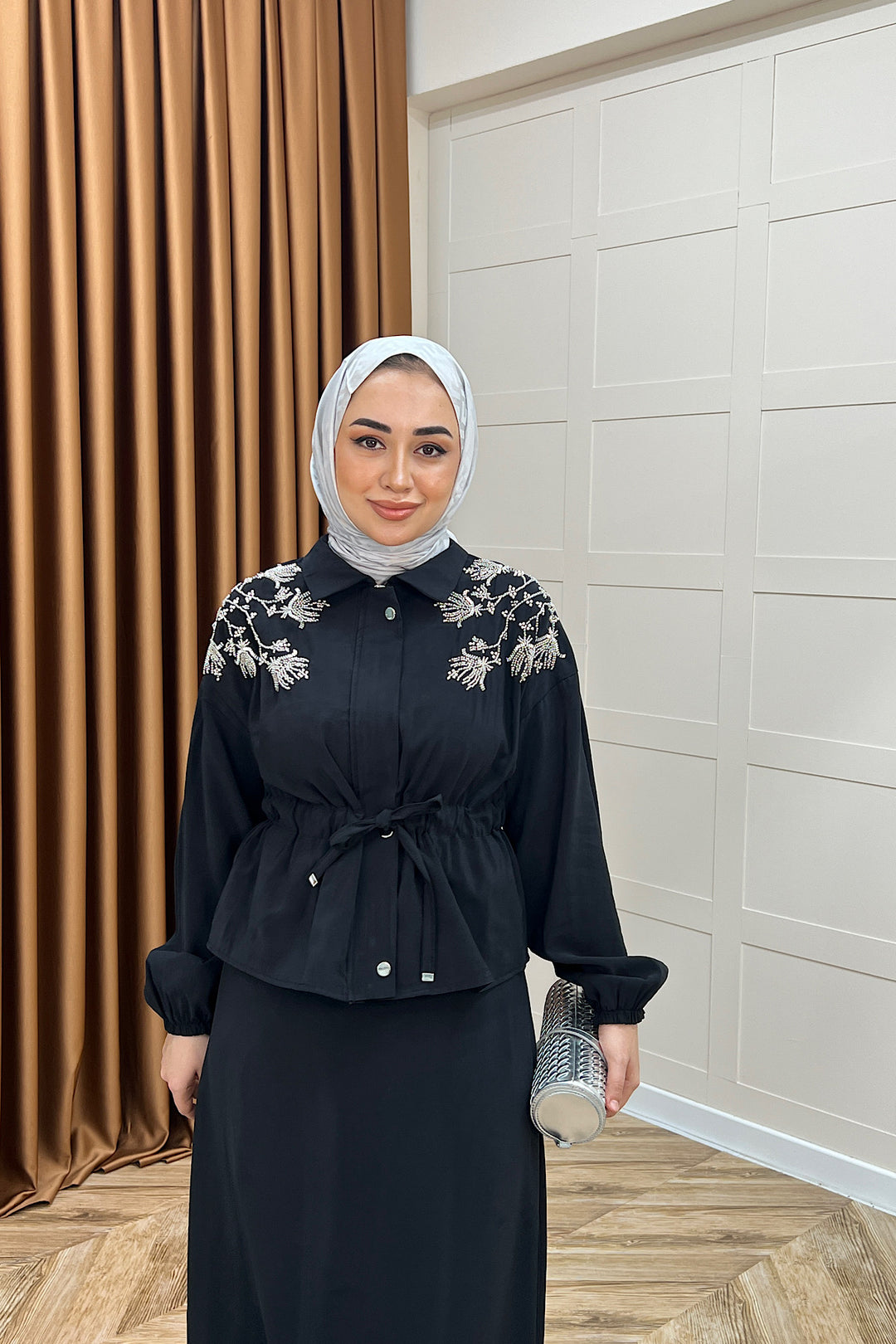 Laura Taş İşlemeli Etek Takım Siyah 02969-SIYAH