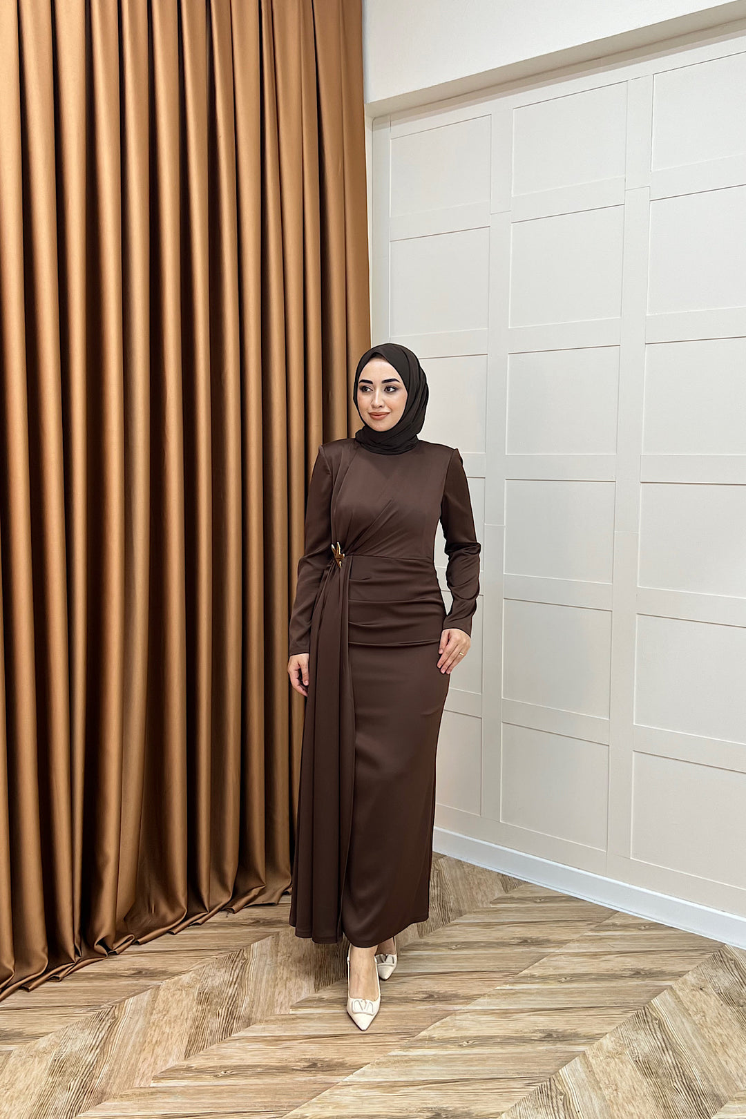 Hazel Saten Abiye Kahverengi 3084-KAHVERENGI