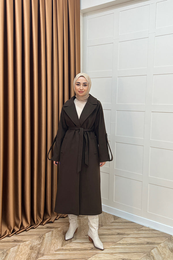 Kol Detay Kaşe Kaban Kahverengi 5522-KAHVERENGI