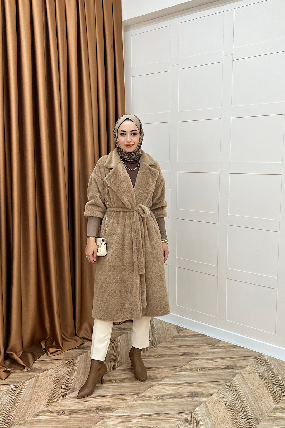 Angora Premium Kumaş Kaban Vizon 5519-VIZON