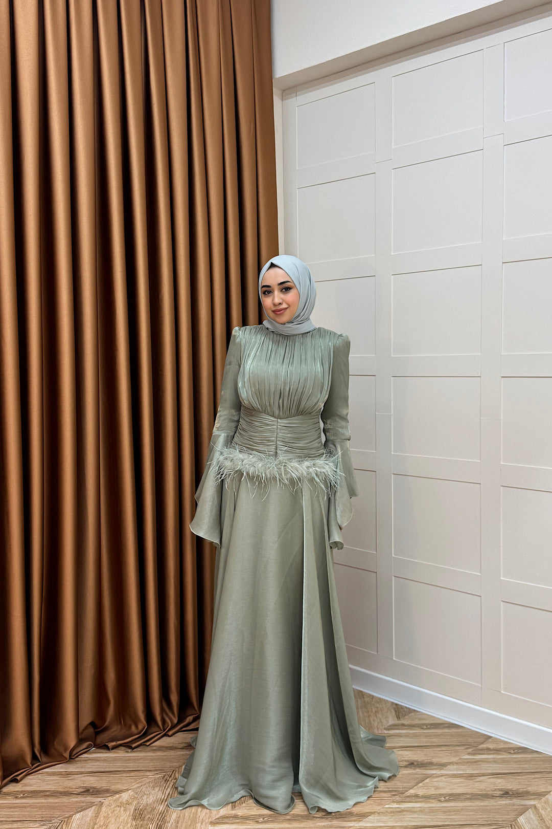 Nova Bel Drapeli Abiye Yeşil 3089-YESIL