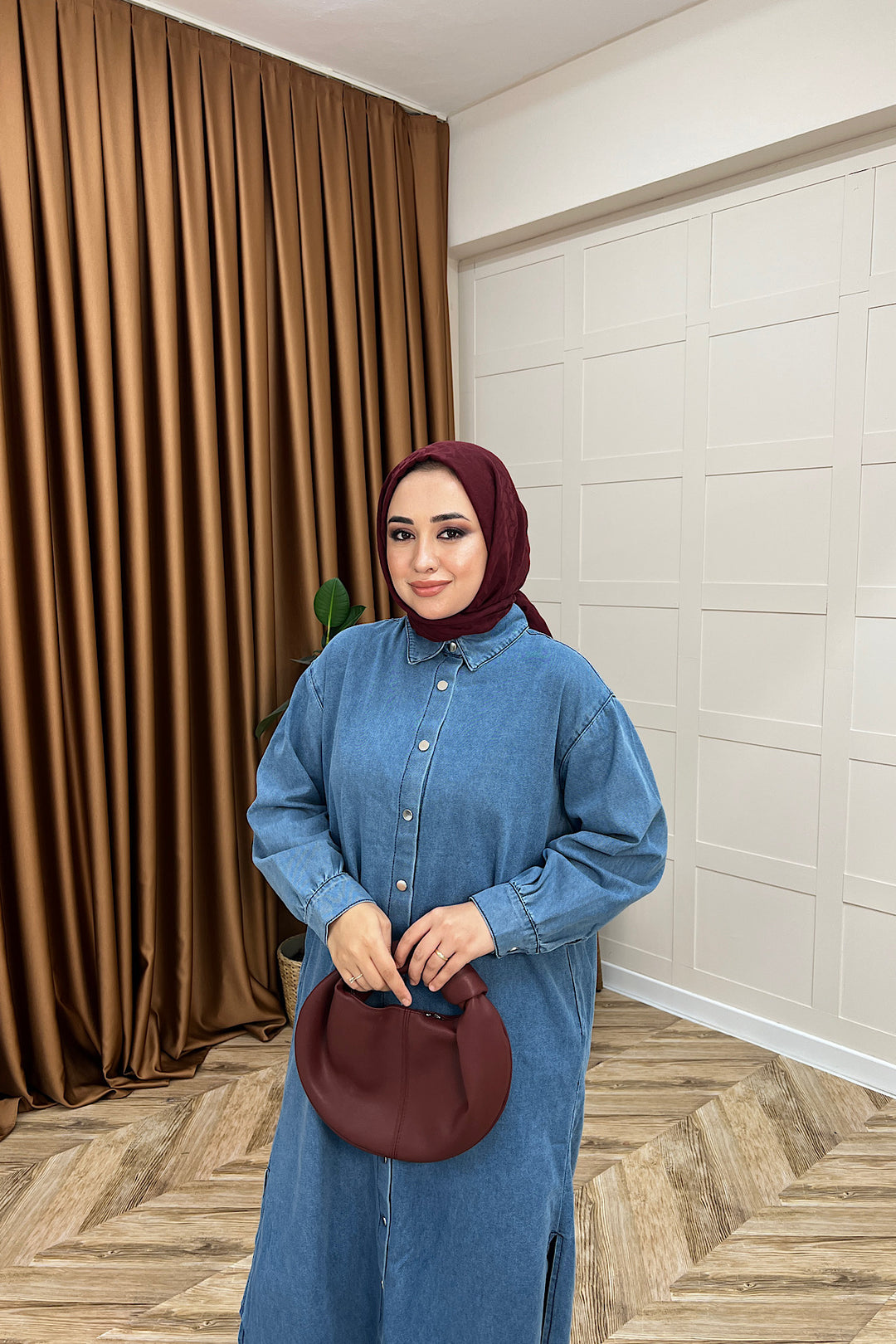 Eleni Uzun Kot Tunik Mavi 9058-MAVI
